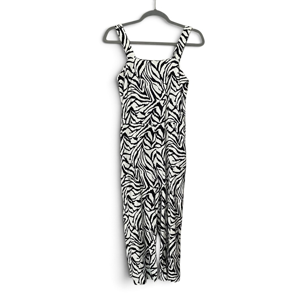 Monteau Jumpsuit Women S White‎ Black Zebra Print Linen Blend Wide Leg